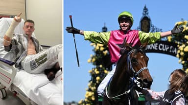 Horror fall: Melbourne Cup-winning jockey faces stint on the sidelines